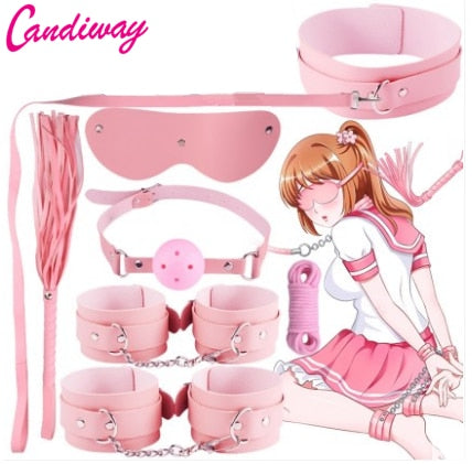 Candiway Pink Series Premium Leather BDSM Bondage Restraint Tool Adult Bedroom Sex Products For Couple