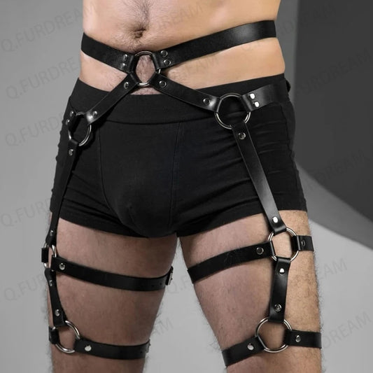 Leg Belt Men Harness Belts Gay Body Bondage Lingerie Gay Clothing for Gay Sex Rave PU Leather Sissy Club Lingerie for Gay Men