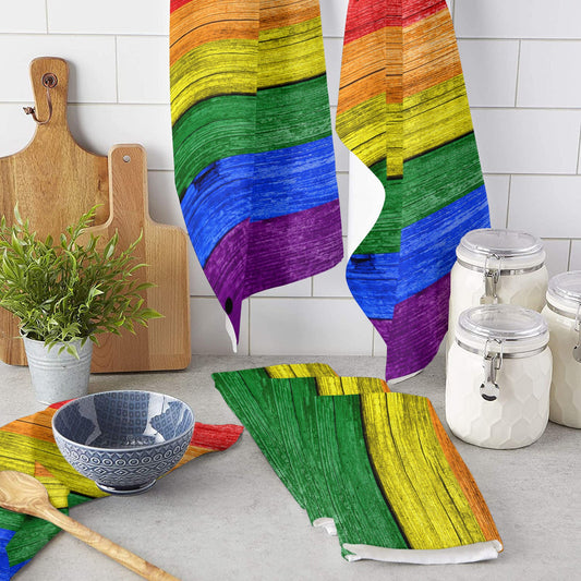 Lgbt Pride Rainbow Wood Microfiber Kitchen Hand Towel Dish Cloth Tableware Household Cleaning Towel Utensils for Kitchen