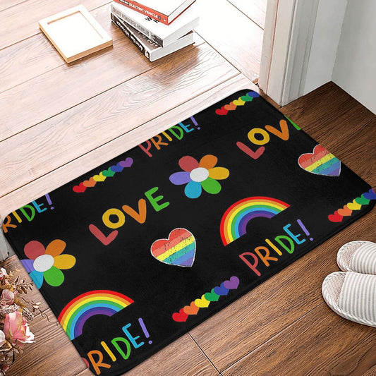 Pride Allyship LGBT Love Rainbow Kitchen Non-Slip Carpet Black Flannel Mat Entrance Door Doormat Floor Decoration Rug