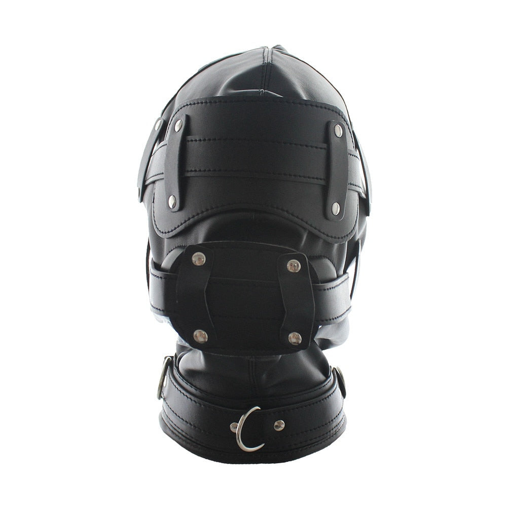 SM Leather Padded Hood Blindfold With Lock Head Harness Mask Fetish Slave BDSM Bondage Erotic Sex Toy Couples Cosplay Party Mask