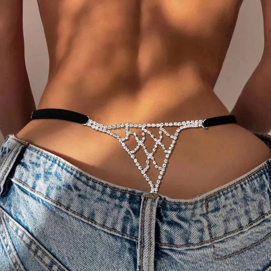 Women's Sexy Rhinestone Waist Chain Word Rhomboid Navel T-thong Body Jewelry