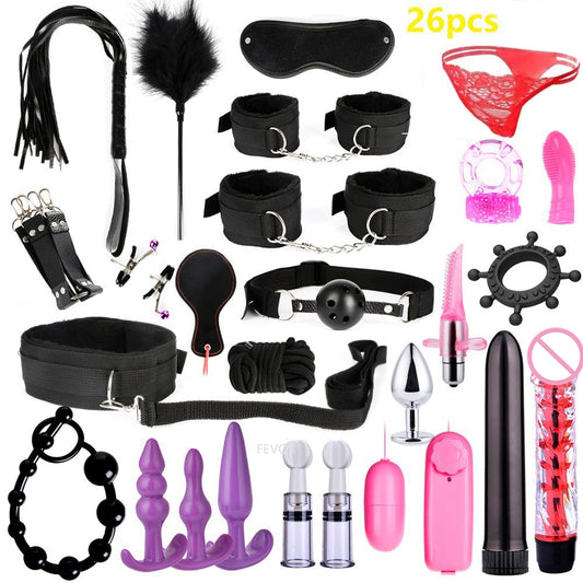 Sex Toy BDSM Kits Plush Sex Bondage Set Handcuffs Sex Games Whip Gag Nipple Clamps Sex Toys For Couples Exotic Accessories +18