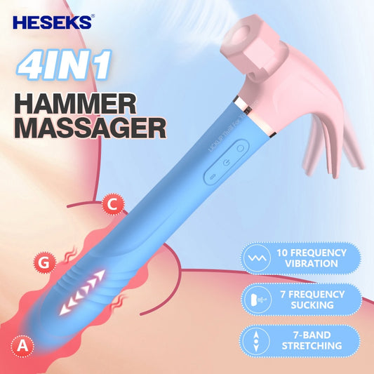 HESEKS 4 IN 1 Love Hamma Vibrator For Women Adult Clitoris Stimulation G Spot Dildo Hammer Shape Vibrator Sex Toy For Women