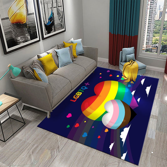 Pride Rainbow Carpet LGBT Themed Rug Colorful Love Heart Print Area Rugs for Adult Yoga Mats Living Room Black Flat Mat Doormat