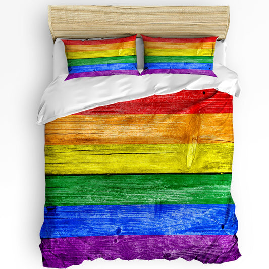 Lgbt Pride Rainbow Wood Printed Comfort Duvet Cover Pillow Case Home Textile Quilt Cover Boy Kid Teen Girl 3pcs Bedding Set