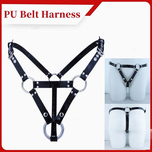 Chastity Accessories PU Belt Harness Sling Leather Pants Sissy Sexy Adults Intimate Products Sex Toys for Men Gay Bondage Gear