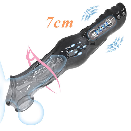 Extend 7cm Penis Enlargement Sleeve Vibrator Cock Ring Reusable Condoms Sex Toys for Men Delay Ejaculation Ring G Spot Vibrating