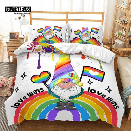 Rainbow Heart Duvet Cover Multicolor Pride Special Day Culture Bedding Set Microfiber Quilt Cover King For Boys Girls Room Decor